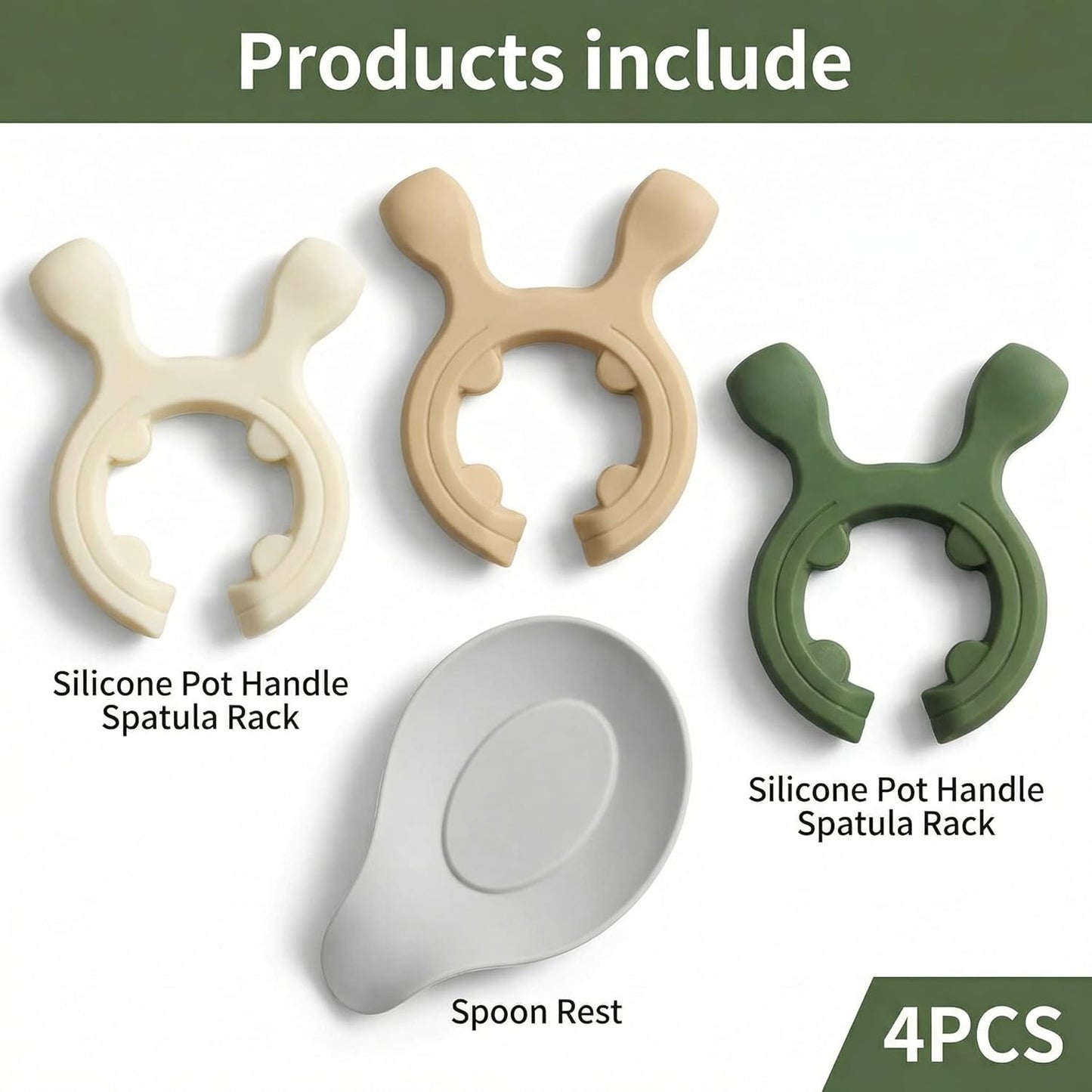 4Pcs Multifunction Silicone Pot Handle Spatula Rack Set, 2026 Non-Slip Spoon Holder Stove Organizer Kitchen Gadgets, Steam Releaser,Utensil Anti Scalding Pot Clip for Cooking Accessories (1, 3 Color)