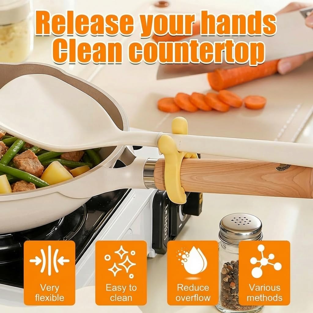 4Pcs Multifunction Silicone Pot Handle Spatula Rack Set, 2026 Non-Slip Spoon Holder Stove Organizer Kitchen Gadgets, Steam Releaser,Utensil Anti Scalding Pot Clip for Cooking Accessories (1, 3 Color)