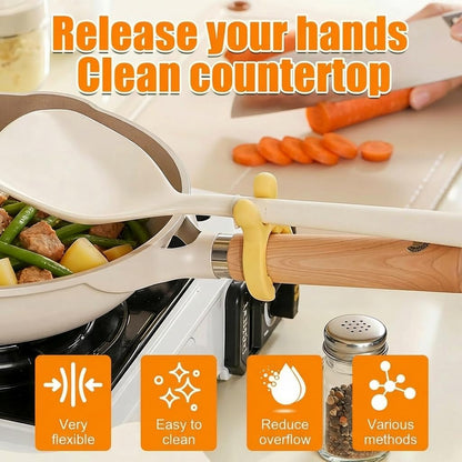 4Pcs Multifunction Silicone Pot Handle Spatula Rack Set, 2026 Non-Slip Spoon Holder Stove Organizer Kitchen Gadgets, Steam Releaser,Utensil Anti Scalding Pot Clip for Cooking Accessories (1, 3 Color)