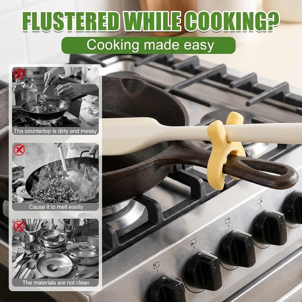 4Pcs Multifunction Silicone Pot Handle Spatula Rack Set, 2026 Non-Slip Spoon Holder Stove Organizer Kitchen Gadgets, Steam Releaser,Utensil Anti Scalding Pot Clip for Cooking Accessories (1, 3 Color)