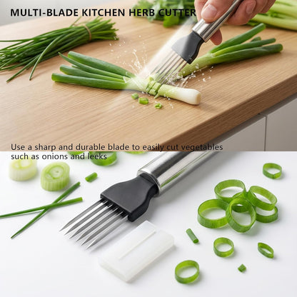 3-in-1 Vegetable Slicer Set with Onion Holder Crinkle Cutter Green Onion Slicer, Stainless Steel Kitchen Chopper for Potato Tomato Lemon Safe Guide Food Prep Gadgets