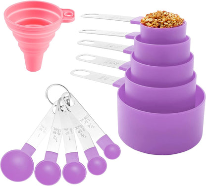 Measuring Cups and Spoons Set of Kitchen Gadgets 10 Pieces, Stackable Stainless Steel Handle Measuring Cups for Measuring Dry and Liquid Ingredient (Gray)