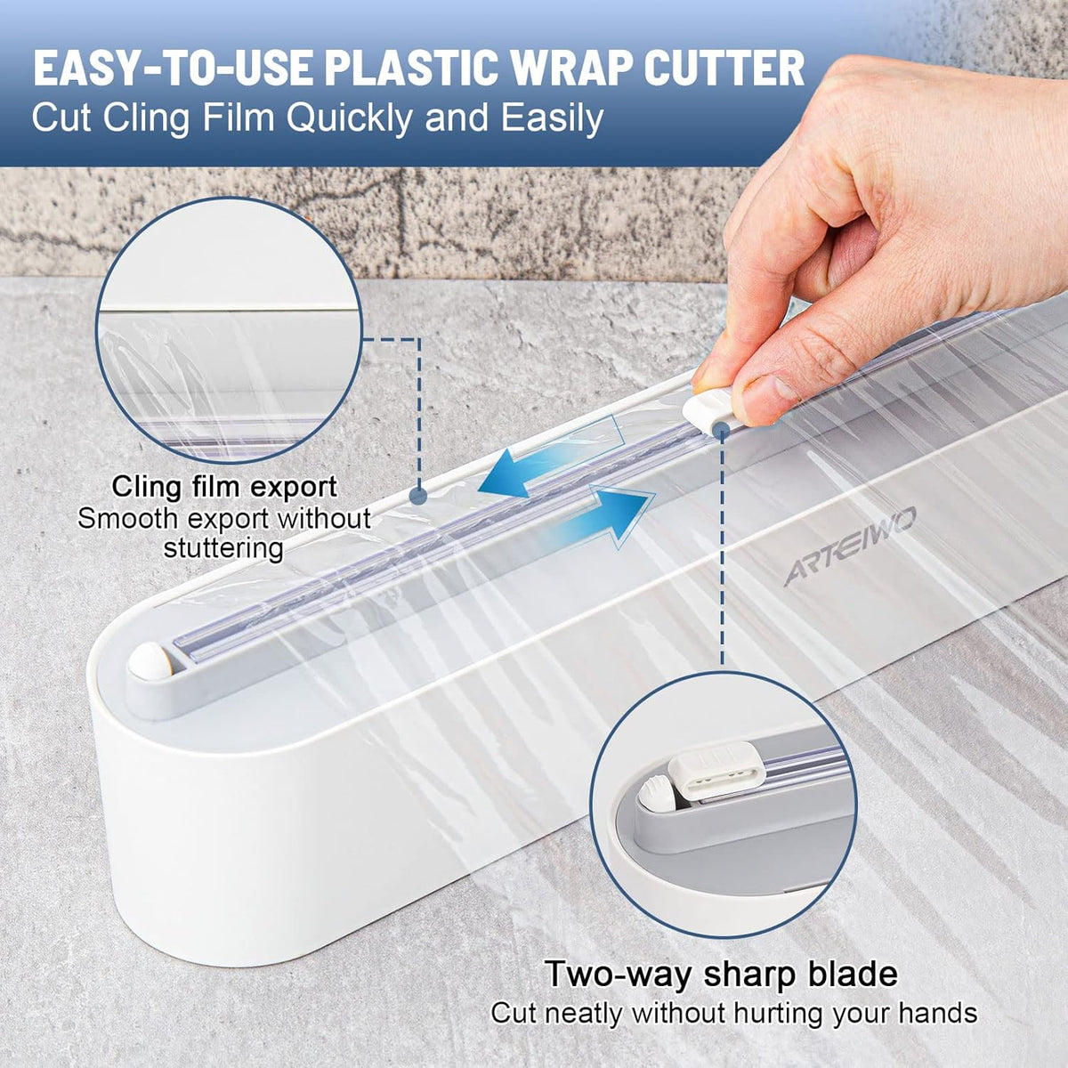 Magnetic Refillable Plastic Wrap Dispenser With Cutter, Tin Aluminum Foil Dispenser with Cutter, Sturdy Food Cling Wrap Film Cutter, 12 Inch X 328 Feet Plastic Wrap Included…