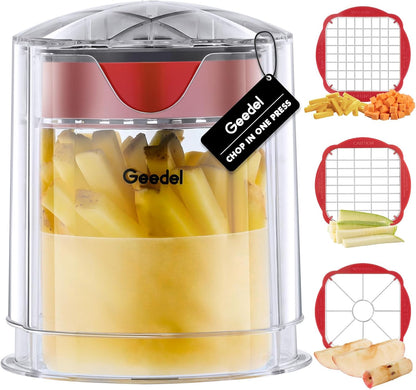 French Fry Cutter, Potato Cutter, Apple Slicer and Corer, 3 Blades | Finish in 5s, Ultra-sharp 420 Stainless Steel blade, Dishwasher Safe, No BPA, For Vegetable & Fruit, Cleaning Brush Included