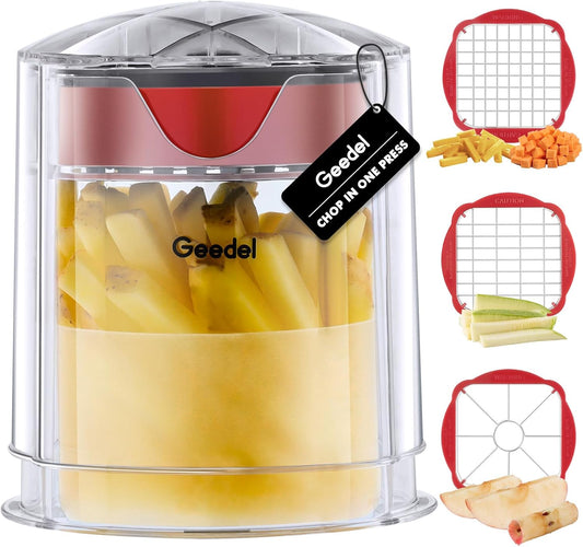 French Fry Cutter, Potato Cutter, Apple Slicer and Corer, 3 Blades | Finish in 5s, Ultra-sharp 420 Stainless Steel blade, Dishwasher Safe, No BPA, For Vegetable & Fruit, Cleaning Brush Included