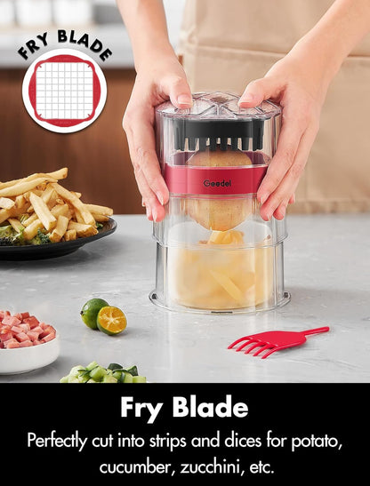 French Fry Cutter, Potato Cutter, Apple Slicer and Corer, 3 Blades | Finish in 5s, Ultra-sharp 420 Stainless Steel blade, Dishwasher Safe, No BPA, For Vegetable & Fruit, Cleaning Brush Included