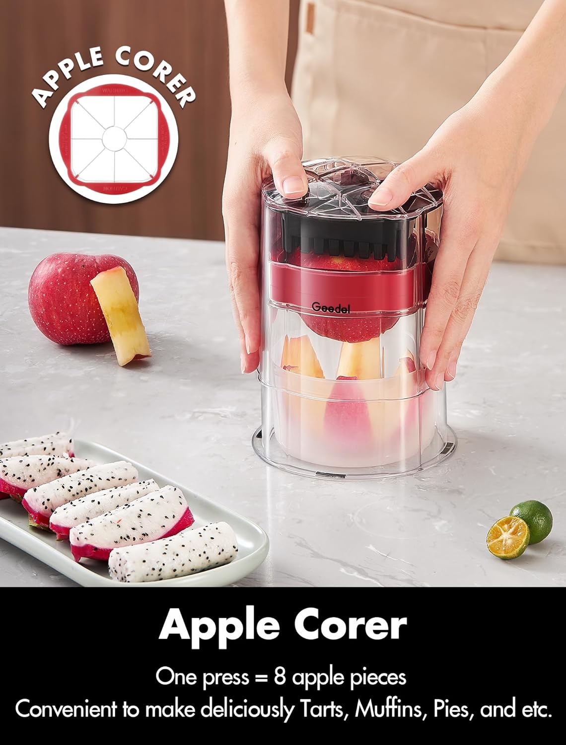 French Fry Cutter, Potato Cutter, Apple Slicer and Corer, 3 Blades | Finish in 5s, Ultra-sharp 420 Stainless Steel blade, Dishwasher Safe, No BPA, For Vegetable & Fruit, Cleaning Brush Included