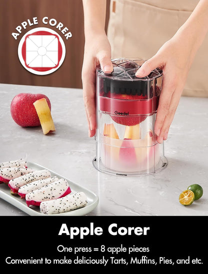 French Fry Cutter, Potato Cutter, Apple Slicer and Corer, 3 Blades | Finish in 5s, Ultra-sharp 420 Stainless Steel blade, Dishwasher Safe, No BPA, For Vegetable & Fruit, Cleaning Brush Included