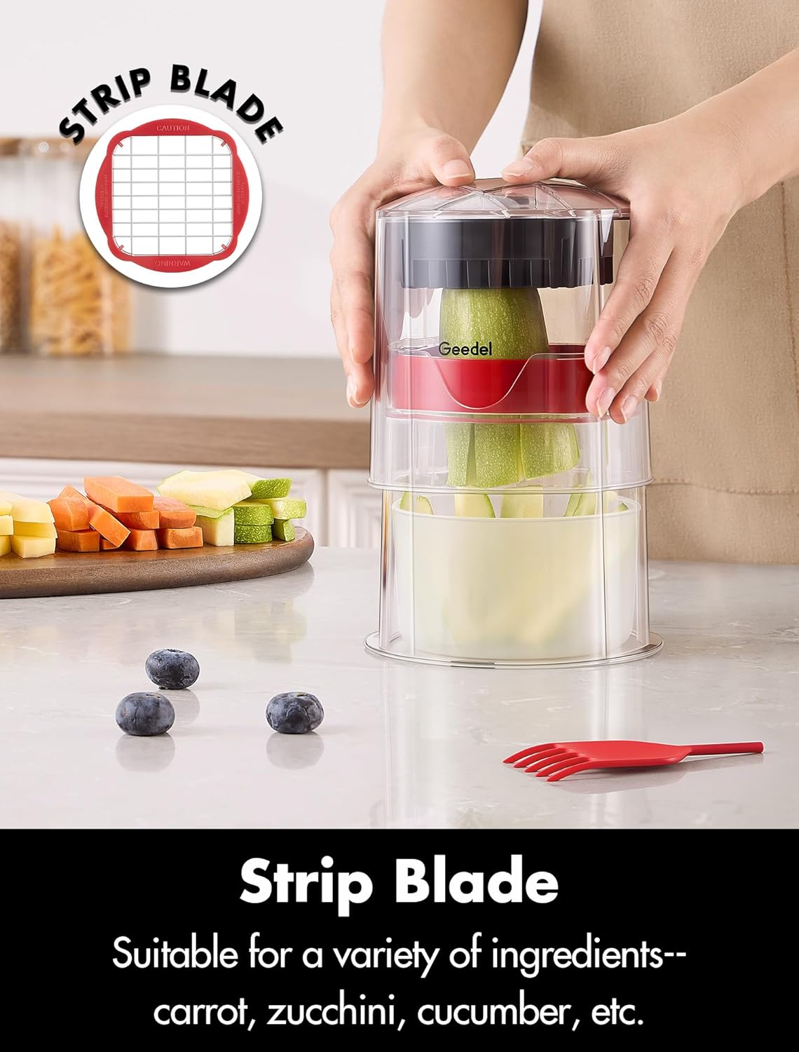 French Fry Cutter, Potato Cutter, Apple Slicer and Corer, 3 Blades | Finish in 5s, Ultra-sharp 420 Stainless Steel blade, Dishwasher Safe, No BPA, For Vegetable & Fruit, Cleaning Brush Included