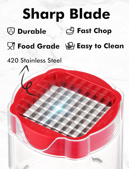 French Fry Cutter, Potato Cutter, Apple Slicer and Corer, 3 Blades | Finish in 5s, Ultra-sharp 420 Stainless Steel blade, Dishwasher Safe, No BPA, For Vegetable & Fruit, Cleaning Brush Included