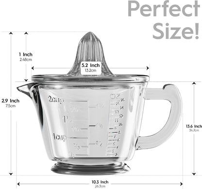 Glass 2-Cup Juicer (Clear) - Lemon and Lime Manual Squeezer, Citrus Reamer