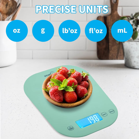 Food Scale, 11lb Digital Kitchen Scale with Tare Function, 1g Precision, Backlit LCD Display, Weight Grams and Ounces for Baking, Cooking, Meal Prep, Weight Loss - Mint Green