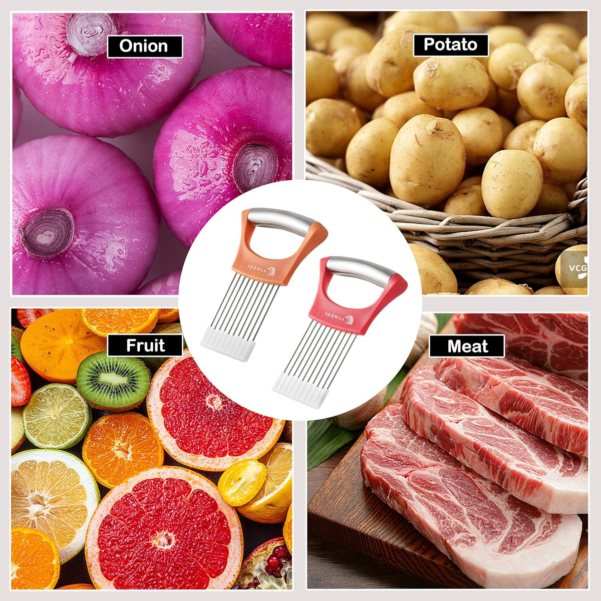 2 Pack Onion Holder for Slicing, Tomato Slicer Tool for Easy Cutting