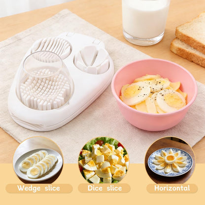 3 in 1 Boiled Egg Slicer, Manual Egg Slicer for Hard Boiled Eggs, 3 Slice Modes Chopper Cutter Stainless Steel Dicer, Kitchen Gadget for Butter Strawberry Tomato, Labor Saving