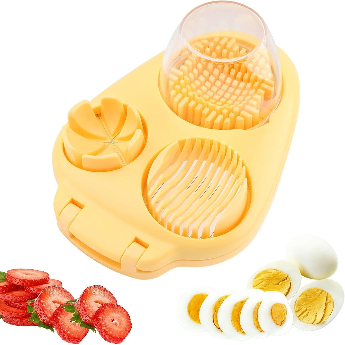 3 in 1 Boiled Egg Slicer, Manual Egg Slicer for Hard Boiled Eggs, 3 Slice Modes Chopper Cutter Stainless Steel Dicer, Kitchen Gadget for Butter Strawberry Tomato, Labor Saving