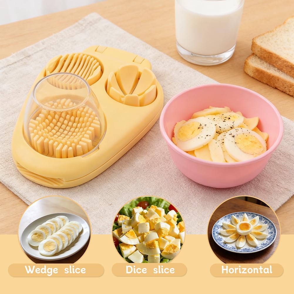 3 in 1 Boiled Egg Slicer, Manual Egg Slicer for Hard Boiled Eggs, 3 Slice Modes Chopper Cutter Stainless Steel Dicer, Kitchen Gadget for Butter Strawberry Tomato, Labor Saving