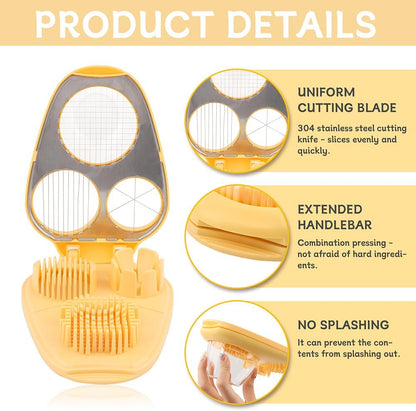 3 in 1 Boiled Egg Slicer, Manual Egg Slicer for Hard Boiled Eggs, 3 Slice Modes Chopper Cutter Stainless Steel Dicer, Kitchen Gadget for Butter Strawberry Tomato, Labor Saving