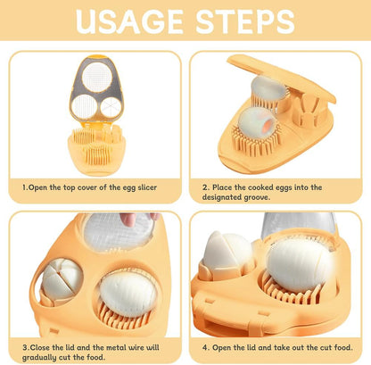 3 in 1 Boiled Egg Slicer, Manual Egg Slicer for Hard Boiled Eggs, 3 Slice Modes Chopper Cutter Stainless Steel Dicer, Kitchen Gadget for Butter Strawberry Tomato, Labor Saving