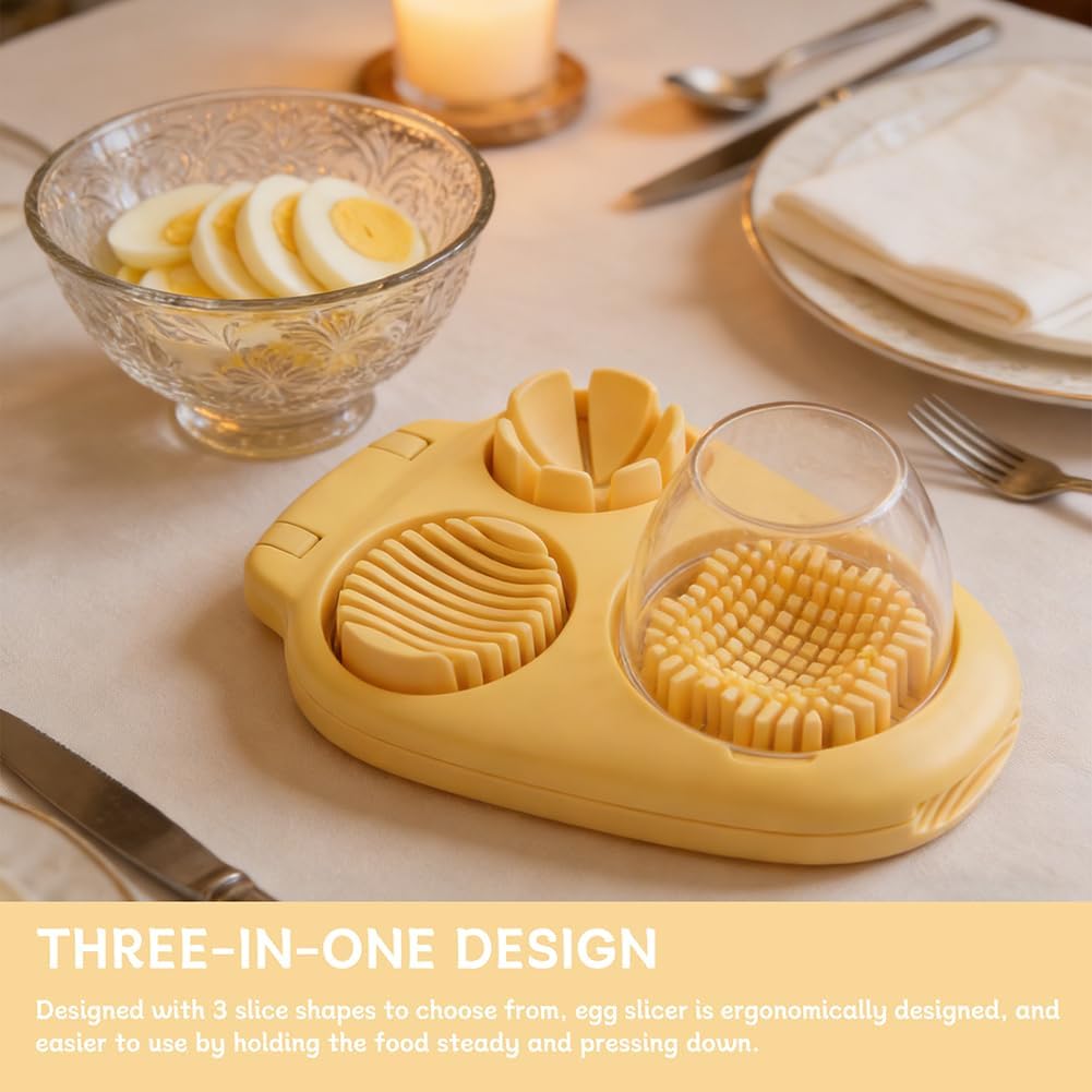3 in 1 Boiled Egg Slicer, Manual Egg Slicer for Hard Boiled Eggs, 3 Slice Modes Chopper Cutter Stainless Steel Dicer, Kitchen Gadget for Butter Strawberry Tomato, Labor Saving