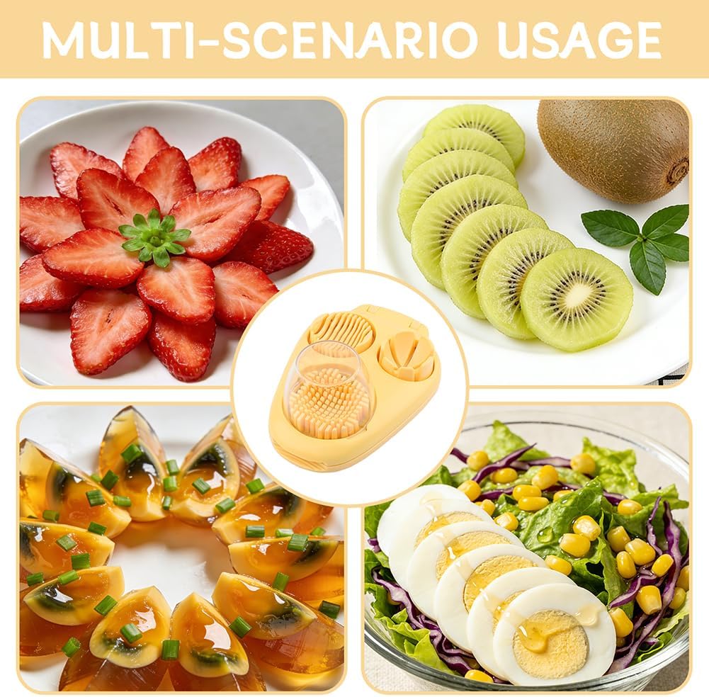 3 in 1 Boiled Egg Slicer, Manual Egg Slicer for Hard Boiled Eggs, 3 Slice Modes Chopper Cutter Stainless Steel Dicer, Kitchen Gadget for Butter Strawberry Tomato, Labor Saving