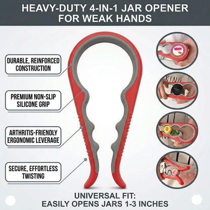 Can Openers for Seniors with Arthritis 4PC-Set Jar Lid & Water Bottle Openers for Seniors | Kitchen Essentials for New Home Gadgets Gifts for Elderly | Non-Slip Silicone Rubber Gripper Pad