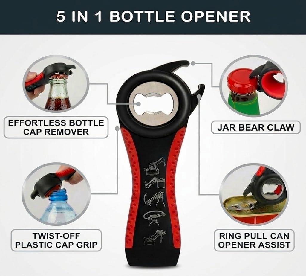 Can Openers for Seniors with Arthritis 4PC-Set Jar Lid & Water Bottle Openers for Seniors | Kitchen Essentials for New Home Gadgets Gifts for Elderly | Non-Slip Silicone Rubber Gripper Pad