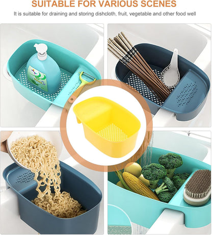 Multifunctional Saddle-shaped Sink Drain Basket Plastic Kitchen Colander Strainer for Washing and Draining Fruits Vegetables Over Sink Space-saving Holder