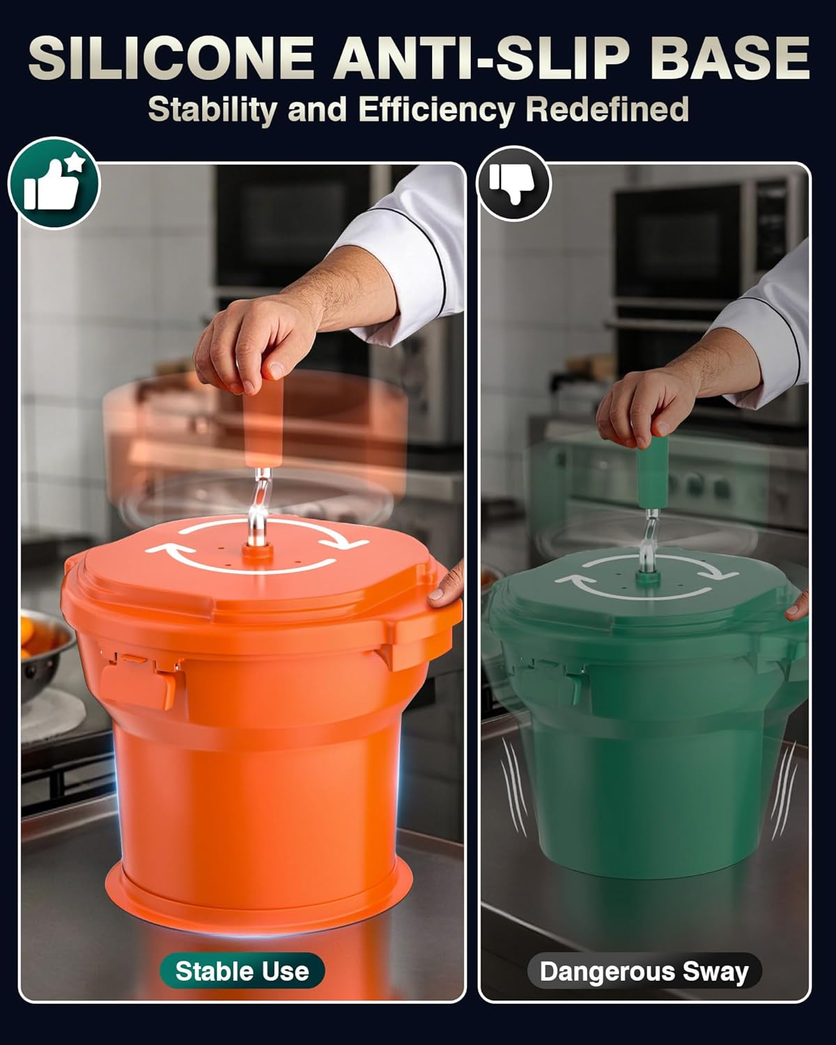 Commercial Salad Spinner - 2.3 Gallon Salad Dryer w/Silicone Anti-slip Mat & Draining Hose, 8Qt Manual Salad Spinner for 3 Heads of Lettuce Spinner Large for Catering