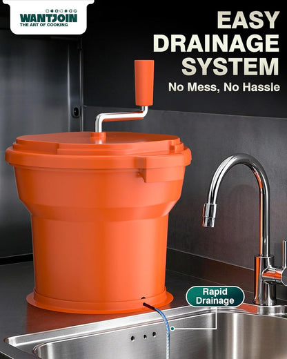 Commercial Salad Spinner - 2.3 Gallon Salad Dryer w/Silicone Anti-slip Mat & Draining Hose, 8Qt Manual Salad Spinner for 3 Heads of Lettuce Spinner Large for Catering