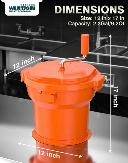 Commercial Salad Spinner - 2.3 Gallon Salad Dryer w/Silicone Anti-slip Mat & Draining Hose, 8Qt Manual Salad Spinner for 3 Heads of Lettuce Spinner Large for Catering