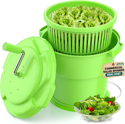 Commercial Salad Spinner - 2.3 Gallon Salad Dryer w/Silicone Anti-slip Mat & Draining Hose, 8Qt Manual Salad Spinner for 3 Heads of Lettuce Spinner Large for Catering