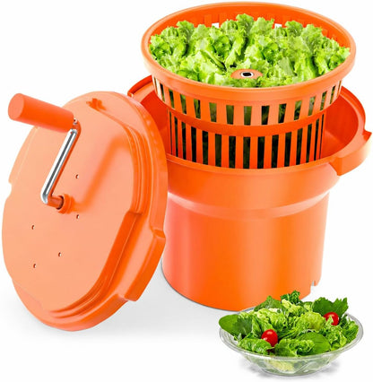 Commercial Salad Spinner - 2.3 Gallon Salad Dryer w/Silicone Anti-slip Mat & Draining Hose, 8Qt Manual Salad Spinner for 3 Heads of Lettuce Spinner Large for Catering