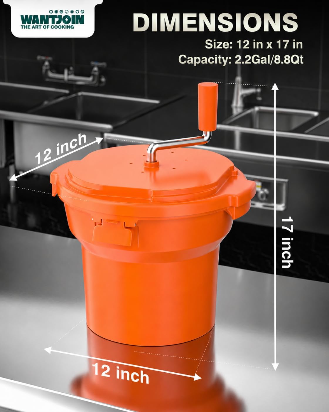 Commercial Salad Spinner - 2.3 Gallon Salad Dryer w/Silicone Anti-slip Mat & Draining Hose, 8Qt Manual Salad Spinner for 3 Heads of Lettuce Spinner Large for Catering
