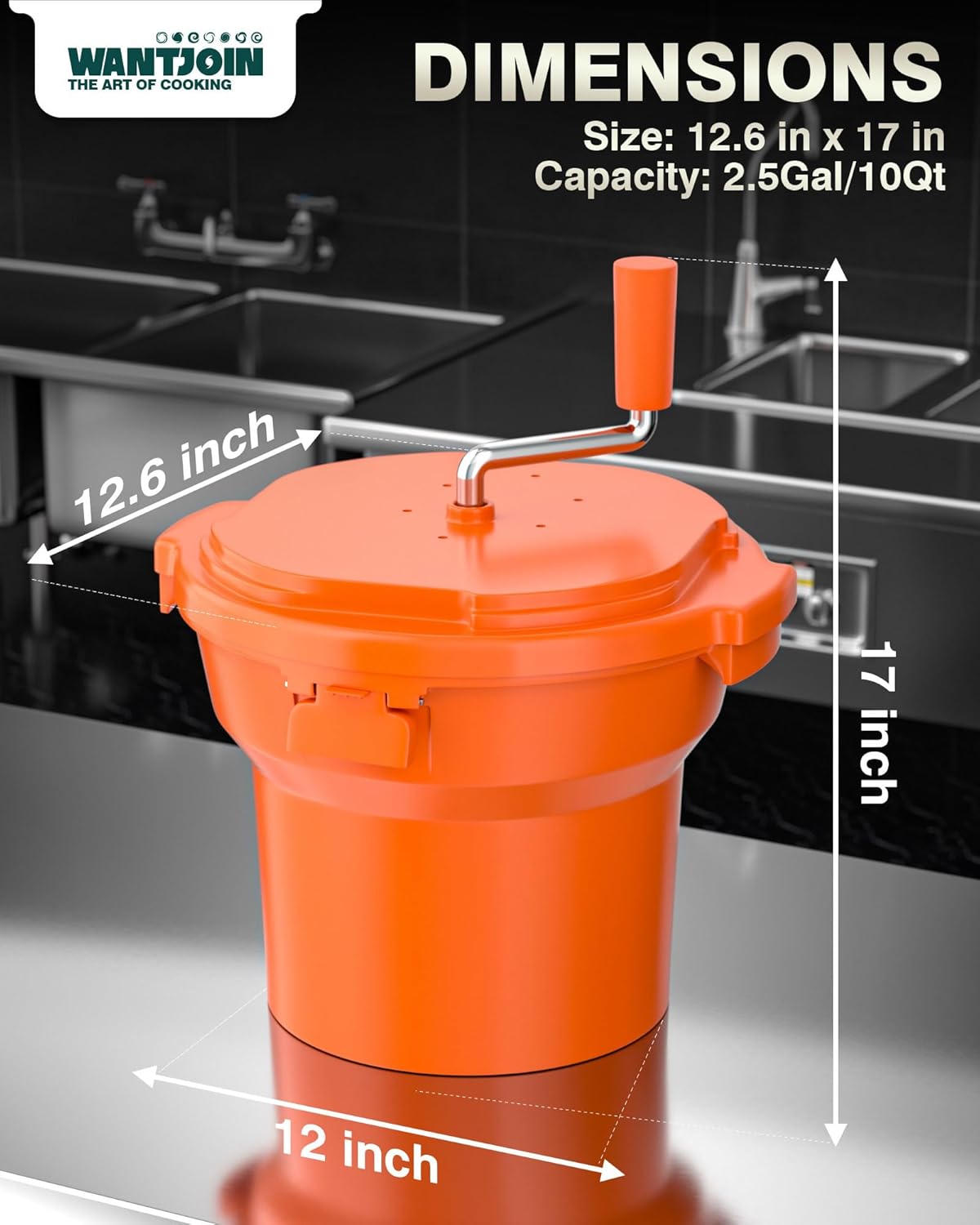 Commercial Salad Spinner - 2.3 Gallon Salad Dryer w/Silicone Anti-slip Mat & Draining Hose, 8Qt Manual Salad Spinner for 3 Heads of Lettuce Spinner Large for Catering