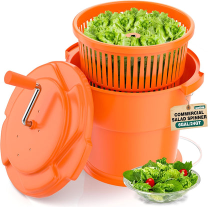 Commercial Salad Spinner - 2.3 Gallon Salad Dryer w/Silicone Anti-slip Mat & Draining Hose, 8Qt Manual Salad Spinner for 3 Heads of Lettuce Spinner Large for Catering