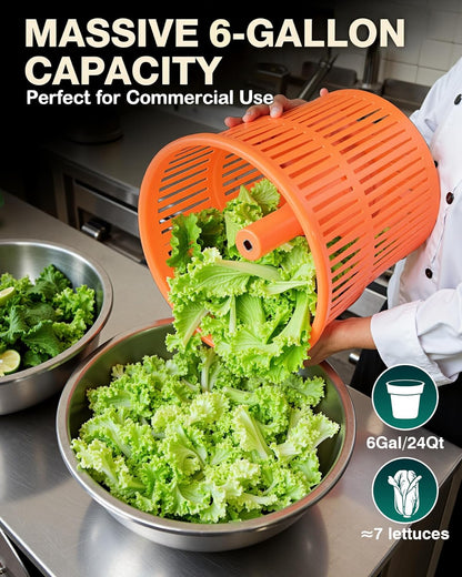 Commercial Salad Spinner - 2.3 Gallon Salad Dryer w/Silicone Anti-slip Mat & Draining Hose, 8Qt Manual Salad Spinner for 3 Heads of Lettuce Spinner Large for Catering