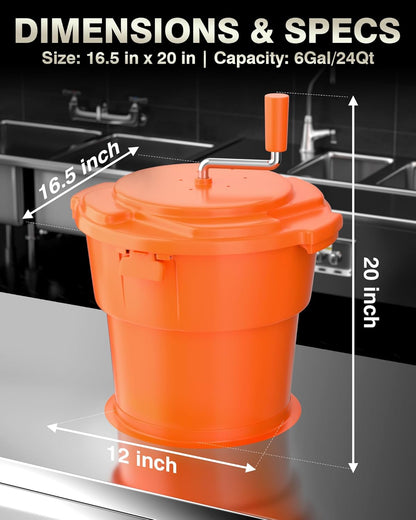 Commercial Salad Spinner - 2.3 Gallon Salad Dryer w/Silicone Anti-slip Mat & Draining Hose, 8Qt Manual Salad Spinner for 3 Heads of Lettuce Spinner Large for Catering