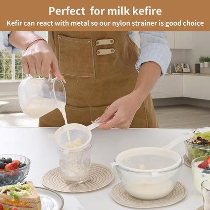 Kefir Strainer Set, 2-Size Plastic Non-Metal Sieve with Fine Mesh