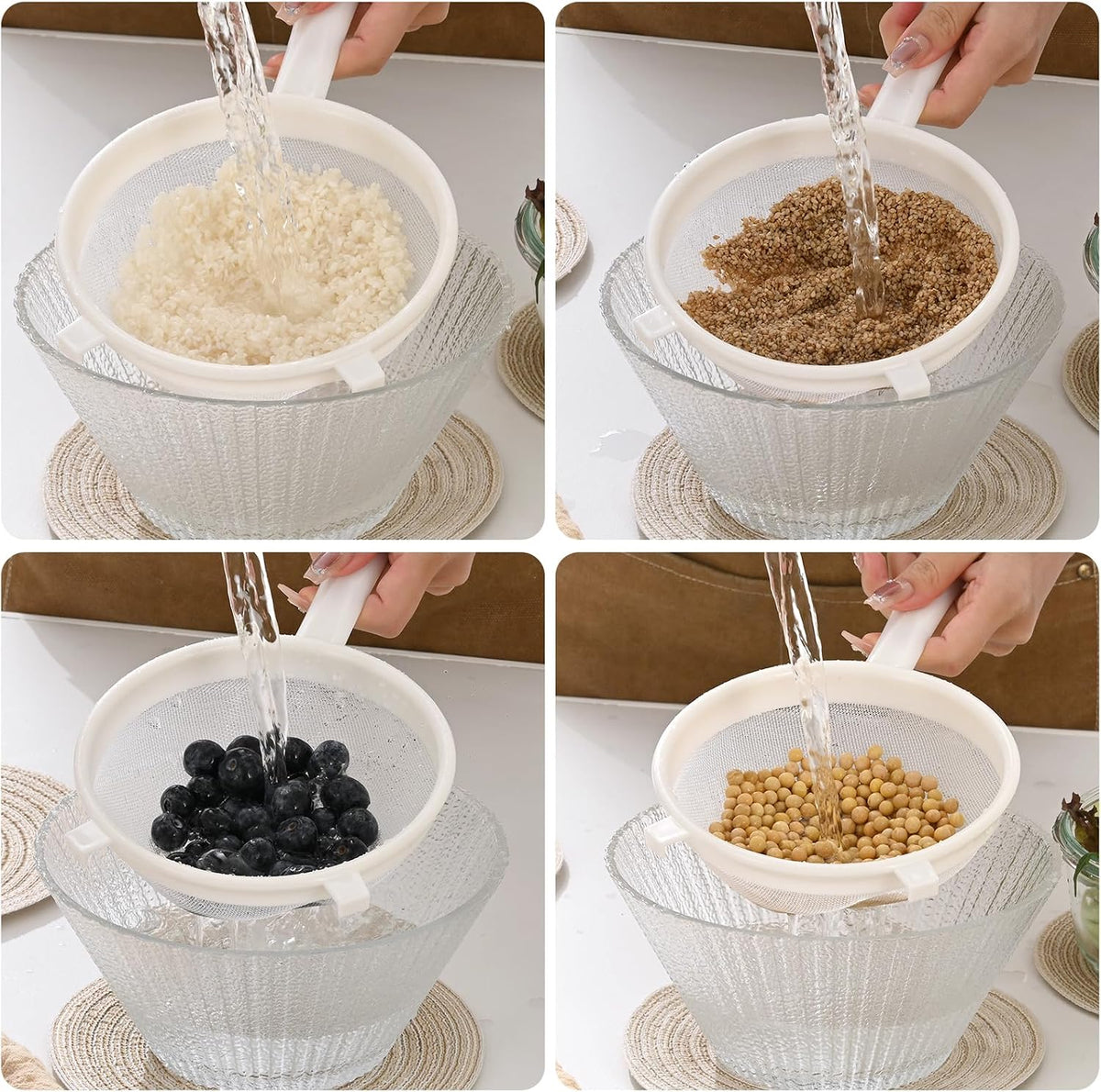Kefir Strainer Set, 2-Size Plastic Non-Metal Sieve with Fine Mesh