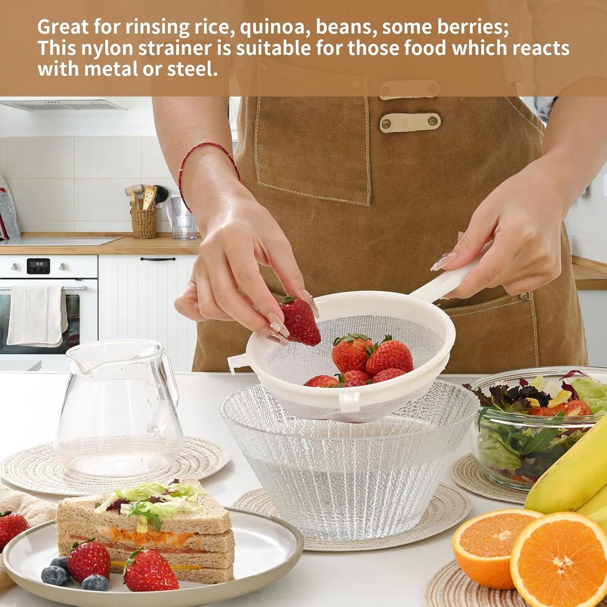 Kefir Strainer Set, 2-Size Plastic Non-Metal Sieve with Fine Mesh