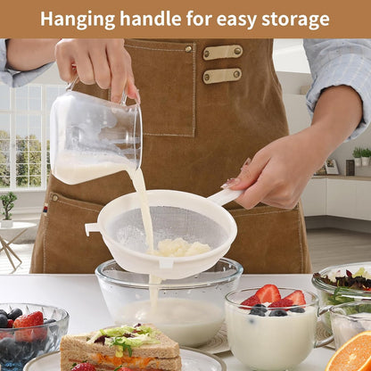 Kefir Strainer Set, 2-Size Plastic Non-Metal Sieve with Fine Mesh