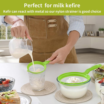 Kefir Strainer Set, 2-Size Plastic Non-Metal Sieve with Fine Mesh
