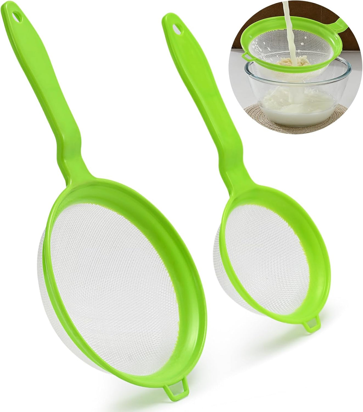 Kefir Strainer Set, 2-Size Plastic Non-Metal Sieve with Fine Mesh