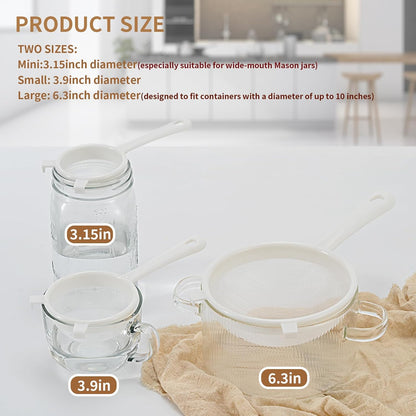 Kefir Strainer Set, 2-Size Plastic Non-Metal Sieve with Fine Mesh