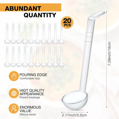20 Pcs 1 oz Plastic Small Ladles with 7 Inches Long Handle, Mini Ladle for Serving Salsa Sauce Dressing Punch Bowl Sauces and Toppings (Clear)