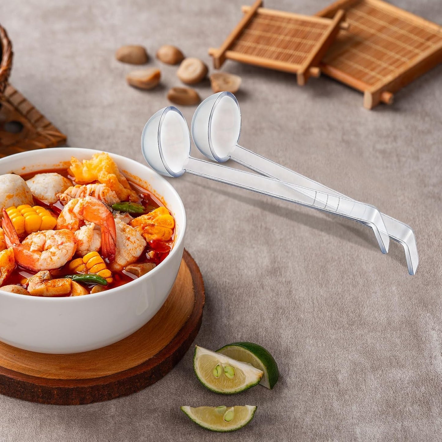 20 Pcs 1 oz Plastic Small Ladles with 7 Inches Long Handle, Mini Ladle for Serving Salsa Sauce Dressing Punch Bowl Sauces and Toppings (Clear)