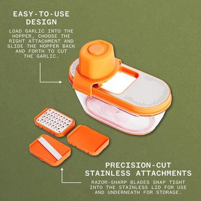 Milk Street Garlic Pro – Safe, Easy Garlic Slicer & Grater with Odor-Proof Hopper and Storage Base – Includes 3 Snap-In Attachments for Effortless Prep