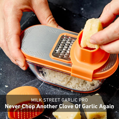 Milk Street Garlic Pro – Safe, Easy Garlic Slicer & Grater with Odor-Proof Hopper and Storage Base – Includes 3 Snap-In Attachments for Effortless Prep