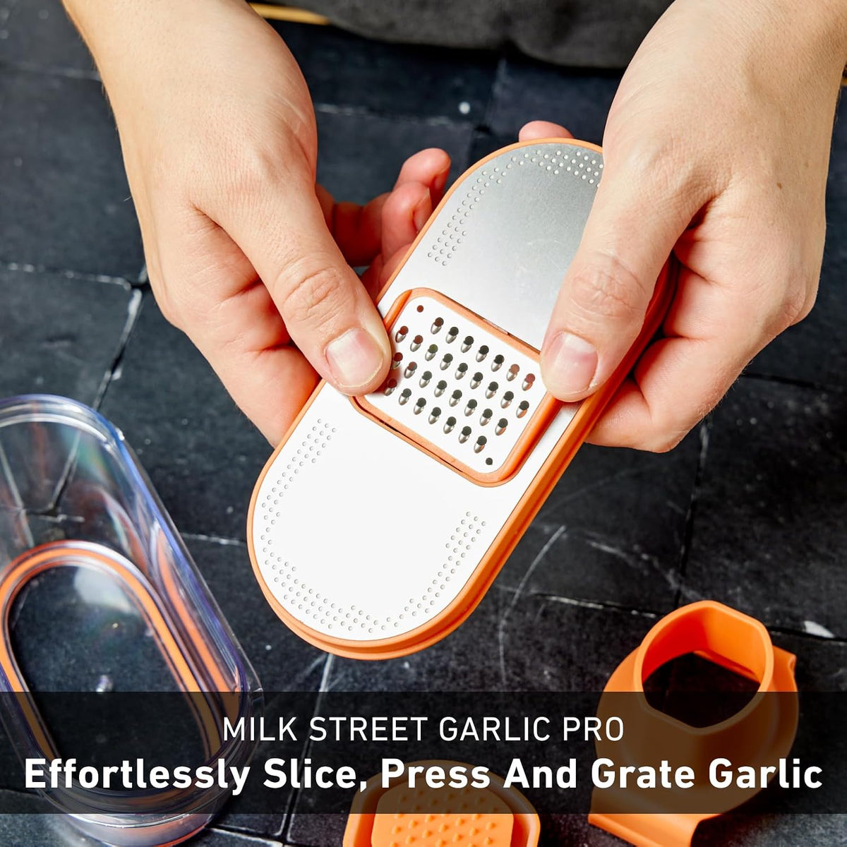 Milk Street Garlic Pro – Safe, Easy Garlic Slicer & Grater with Odor-Proof Hopper and Storage Base – Includes 3 Snap-In Attachments for Effortless Prep