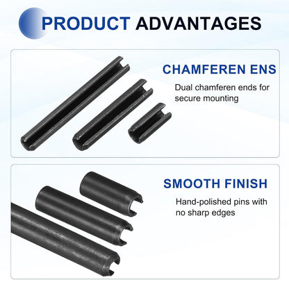 25Pcs Slotted Split Roll Pins 1/2 Inch(12mm) Dia. 1-2/5 Inch(35mm) Length 65Mn Steel Spring Tension Expansion Dowels for Secure Fastening, Black - Colors A
